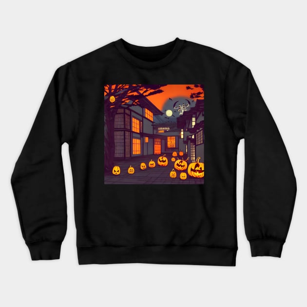 Halloween Ghost House with Pumpkins in the Patch Crewneck Sweatshirt by DaysuCollege